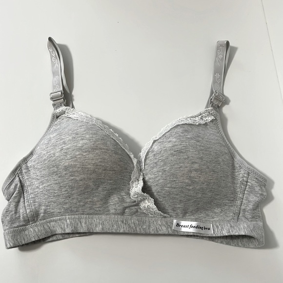 Maternity/Nursing Lave Trim Bra-Gray | Medium - Picture 3 of 15